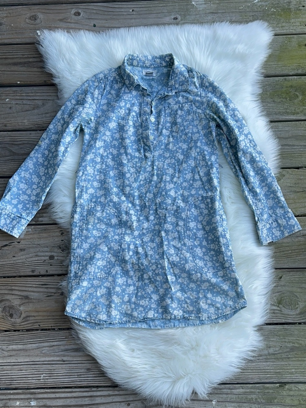 Old Navy Light Blue Floral Button-Down Shirt Dress